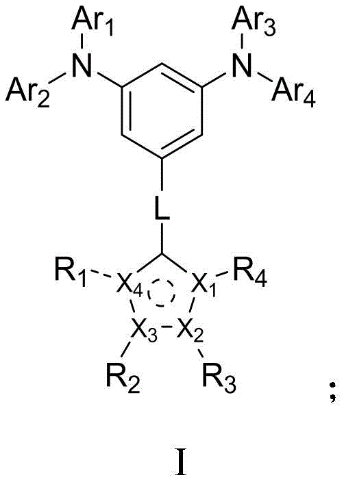 General structural formula of the novel arylamine compound featuring arylamine and five-membered heterocyclic groups
