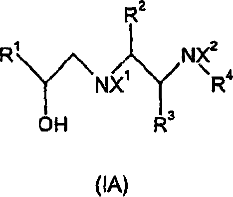 General structure of arylethanoldiamine derivatives (Formula IA) showing variable substituents R1-R4