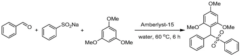 Specific example reaction synthesizing 1,3,5-trimethoxy-2-(phenyl(phenylsulfonyl)methyl)benzene with 88% yield