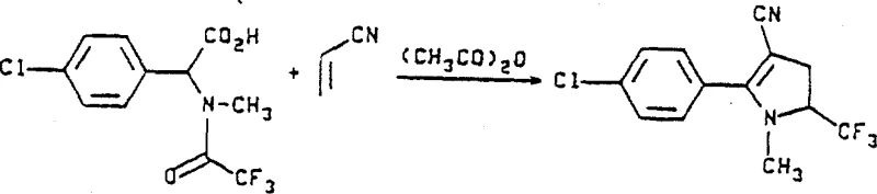 Cyclization reaction forming the pyrroline-3-carbonitrile core structure