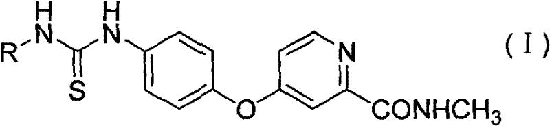 General chemical structure of Formula I arylthiourea VEGFR inhibitors showing variable R groups