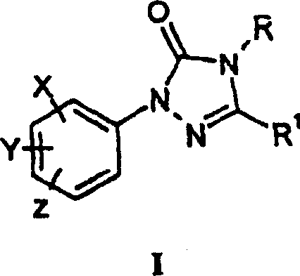 Chemical structure of 1-aryltriazolinones (Formula I) used in herbicide production