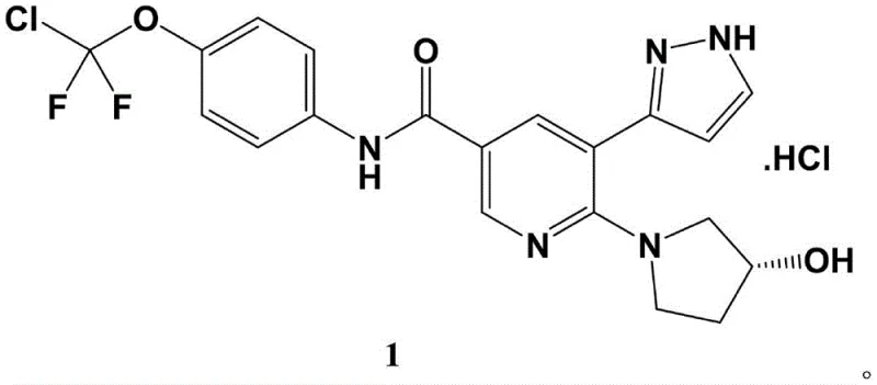 Chemical structure of Asciminib hydrochloride showing the pyridine and pyrazole core