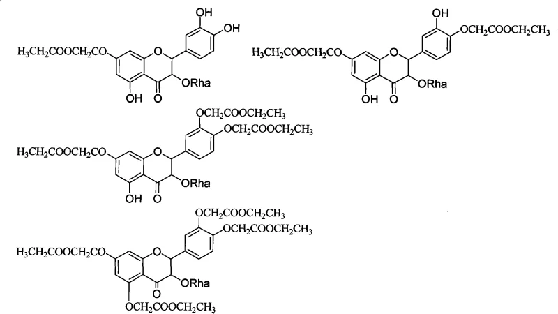 Chemical structures of astilbin phenolic hydroxyl derivatives formed via esterification with ethyl chloroacetate