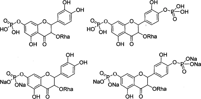 Chemical structures of phosphorylated astilbin derivatives synthesized using phosphorus oxychloride