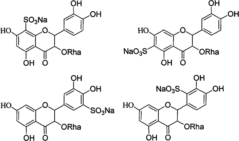 Chemical structures of sulfonated astilbin derivatives showing enhanced water solubility