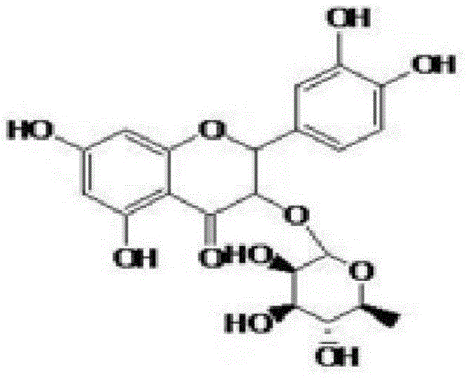 Chemical structure of Astilbin showing the dihydroflavonol glycoside framework critical for biological activity