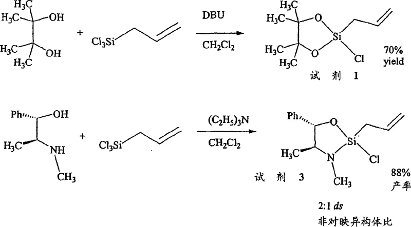 Synthesis of stable cyclic silane reagents 1 and 3 from allyltrichlorosilane and chiral auxiliaries