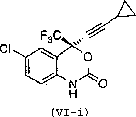 Chemical structure of (S)-6-chloro-4-cyclopropylethynyl-4-trifluoromethyl-1,4-dihydro-2H-3,1-benzoxazin-2-one (VI-i)