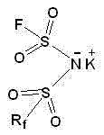 Chemical structure of asymmetric bisfluorosulfonimide potassium showing the nitrogen center bonded to sulfonyl groups