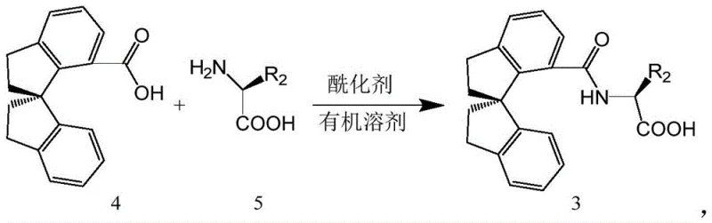 Synthesis route of the chiral ligand Formula 3 from spiro-indane carboxylic acid derivatives