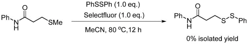 Control experiment showing 0% yield when Selectfluor is used instead of NFSI, highlighting reagent specificity