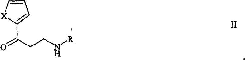 Chemical structure showing the conversion of N-monosubstituted beta-amino ketone (Formula II) to chiral beta-amino alcohol (Formula I)