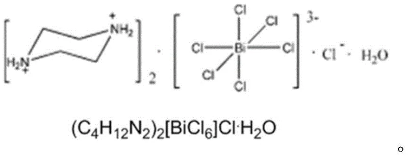 Chemical structure of the bismuth catalyst (C4H12N2)2[BiCl6]Cl·H2O