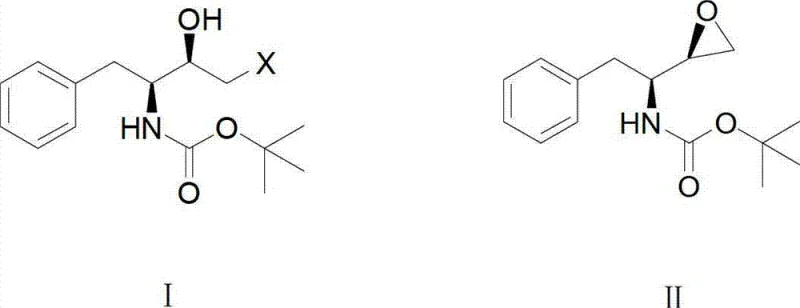 Chemical structures of starting material Formula I and epoxide product Formula II showing the stereochemistry