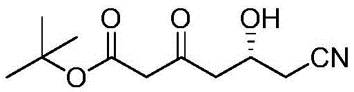 Chemical structure of (R)-6-cyano-5-hydroxy-3-carbonyl hexanoate tert-butyl ester showing the chiral center and functional groups critical for Atorvastatin synthesis