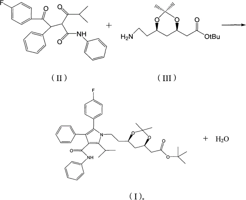 Reaction scheme showing condensation of Formula II and III to Form Formula I