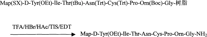 Cleavage reaction of protected peptide resin using TFA cocktail to release crude Atosiban