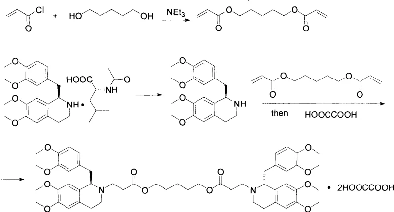 Reaction scheme showing the synthesis of atracurium besilate intermediates via Michael addition and transesterification