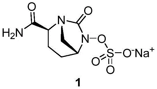 Chemical structure of Avibactam Sodium showing the diazabicyclooctanone core