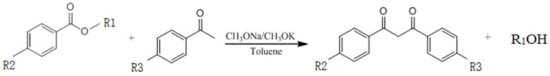 General reaction equation for 1,3-diphenylpropanedione synthesis using mixed alkali catalyst