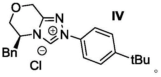 Chemical structure of the chiral triazolium salt catalyst IV used for enantioselective synthesis