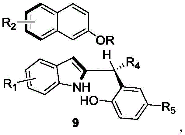 General chemical structure of the axial chiral indole-naphthalene compound of formula 9