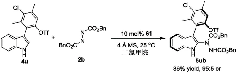 Specific example reaction showing high yield and enantioselectivity for the synthesis of compound 5ub