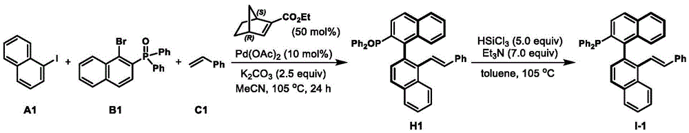 Example reaction scheme showing preparation of compound I-1 using naphthalene-based substrates