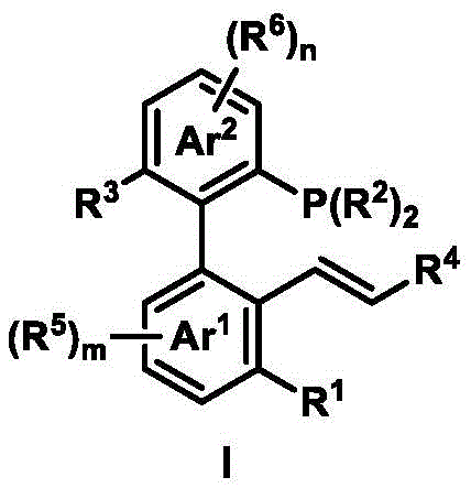 General structural formula of the novel axial chiral phosphine-ene ligand featuring a biaryl skeleton