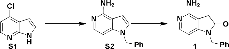 Specific synthetic embodiment showing the conversion of 7-chloroazaoxindole to 4-amino-1-benzyl-1H-pyrrolo[3,2-c]pyridine-2(3H)-one