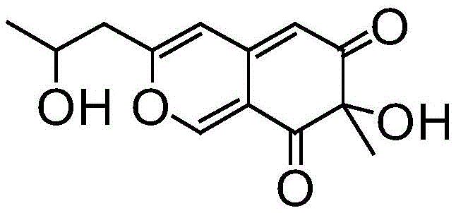 Chemical structure of Azaphilone (Monascorubin) showing the pyranoquinone bicyclic core