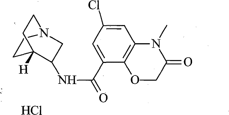 Chemical structure of Azasetron Hydrochloride showing the benzoxazine and azabicyclooctane moieties targeted during purification