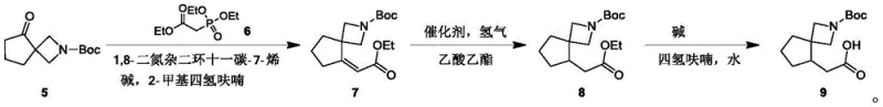 Core transformation sequence from spiro-ketone to final acetic acid derivative