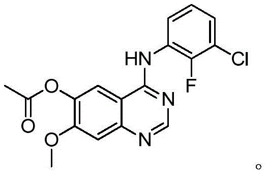 Chemical structure of the target AZD3759 intermediate 4-[(3-chloro-2-fluorophenyl)amino]-6-acetoxy-7-methoxyquinazoline