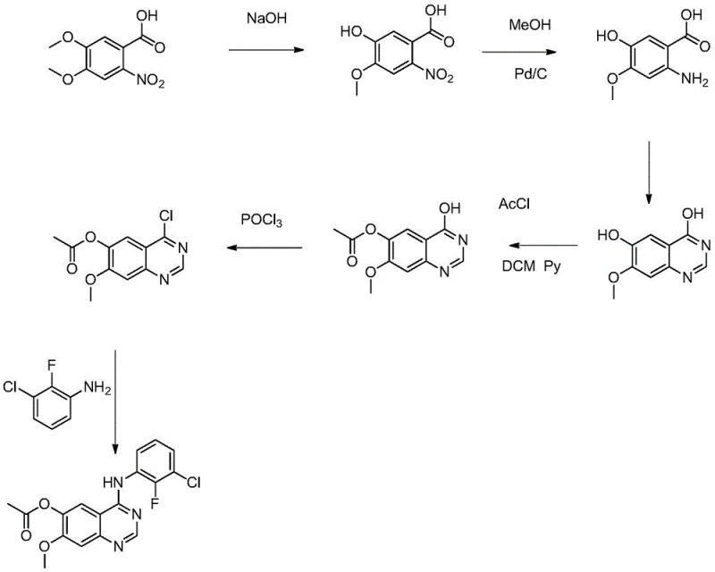 Conventional synthetic route showing POCl3 chlorination and Pd/C hydrogenation steps