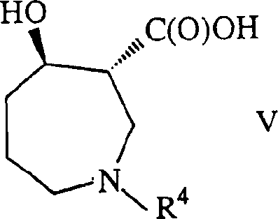 Reaction pathway converting formula IV to V and then to the oxazolidinone formula VI