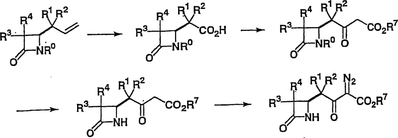 Conventional Reaction Scheme 1 showing complex multi-step synthesis pathway