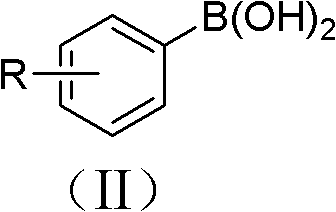 General structural formula of aryl boronic acid compounds (II) featuring boronic acid moiety attached to aromatic ring with variable substituent R
