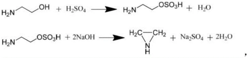 Traditional chemical synthesis route of aziridine using ethanolamine and sulfuric acid