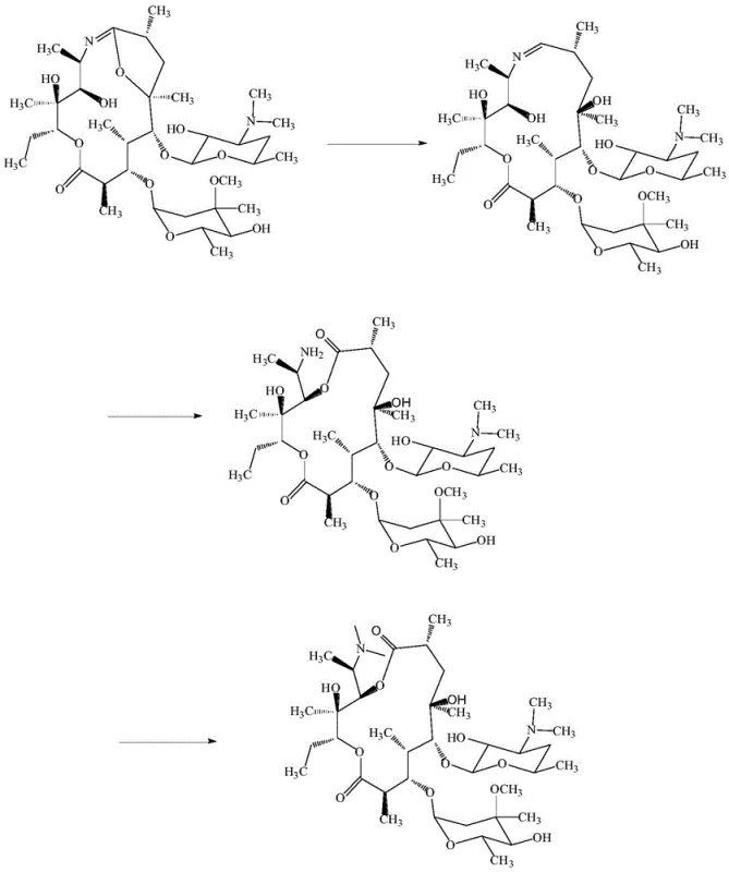 Synthetic reaction pathway converting erythromycin imino ether to Azithromycin Impurity P via hydrogenation and methylation