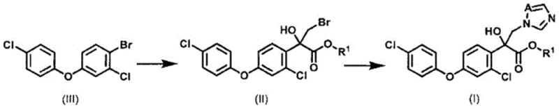 Synthetic Scheme 1 showing the conversion of Compound III to Bromohydrin II and finally to Azole Derivative I