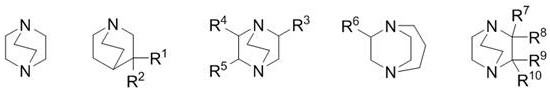 General structures of conventional ethylene-bridged catalysts like DABCO derivatives