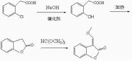 Synthesis route of Azoxystrobin intermediate from o-chlorophenylacetic acid showing solvent-free cyclization