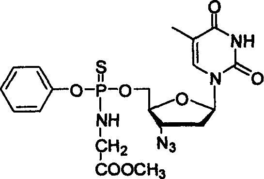 Chemical structure of 3'-azidothymidine-5'-(phenyl substituted)thiophosphorylglycine methyl ester showing the core P-S-C scaffold