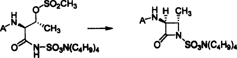 Cyclization mechanism showing base-promoted ring closure to form the azetidinone core
