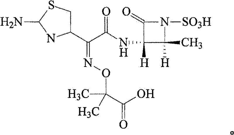 Chemical structure of Aztreonam showing the beta-lactam ring and sulfonic acid group