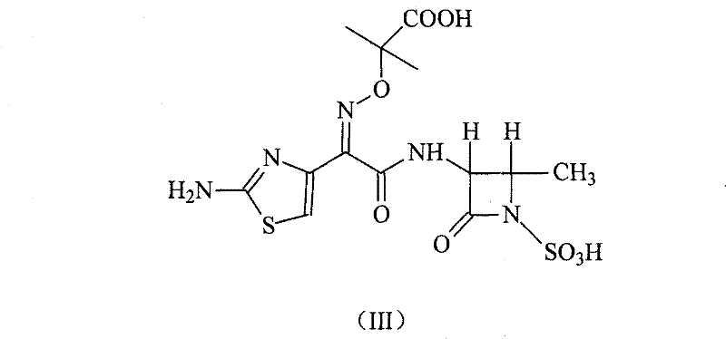 Chemical structure of Aztreonam showing the monobactam core and side chains