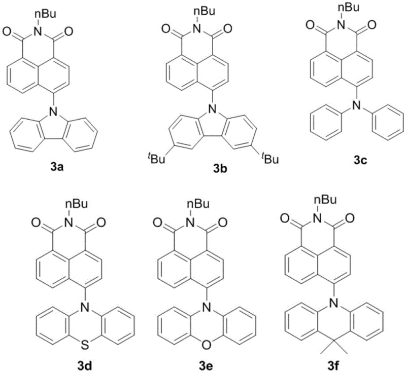 Chemical structures of naphthalimide-based organic photocatalysts including the preferred NI-Cz (3a)