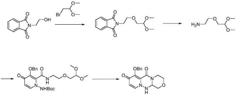 Prior art synthesis route for ring compounds showing hazardous reagents and separation issues